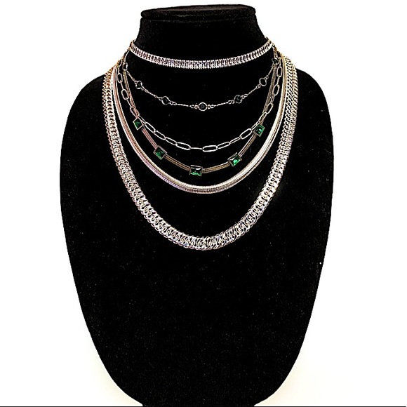 Handmade Sterling Silver Multilayer Chain Link Choker Emerald Necklace - Picture 4 of 4